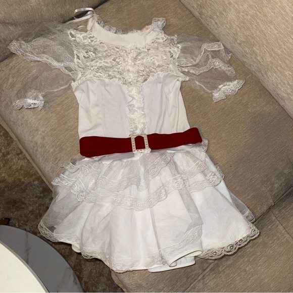 White Lace Dress with Red Belt - Picture 3 of 5